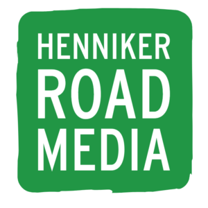 Henniker Road Media logo. Green background with white text